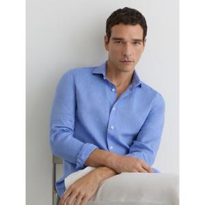 REISS Ruban Buddy Blue Linen Cutaway-Collar Regular-Fit Shirt